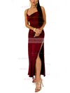 Sheath/Column Cowl Neck Silk-like Satin Ankle-length Split Front Prom Dresses #UKM020107859