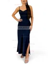 Sheath/Column Cowl Neck Silk-like Satin Ankle-length Split Front Prom Dresses #UKM020107860