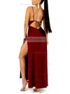 Sheath/Column Cowl Neck Silk-like Satin Ankle-length Split Front Prom Dresses #UKM020107861