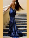 Trumpet/Mermaid V-neck Sequined Sweep Train Beading Prom Dresses #UKM020107862