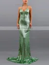 Trumpet/Mermaid V-neck Sequined Sweep Train Prom Dresses #UKM020107863