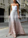 A-line Sweetheart Satin Glitter Sweep Train Prom Dresses #UKM020107885