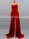 A-line Square Neckline Glitter Sweep Train Split Front Prom Dresses #UKM020107896