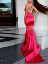 Trumpet/Mermaid V-neck Silk-like Satin Sweep Train Split Front Prom Dresses #UKM020107897