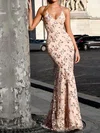 Mermaid V-neck Sparkly Sequin Prom Dresses #UKM020107899