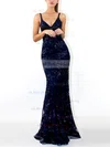 Trumpet/Mermaid V-neck Lace Sweep Train Sequins Prom Dresses #UKM020107899