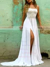 A-line Square Neckline Silk-like Satin Sweep Train Appliques Lace Prom Dresses #UKM020107912