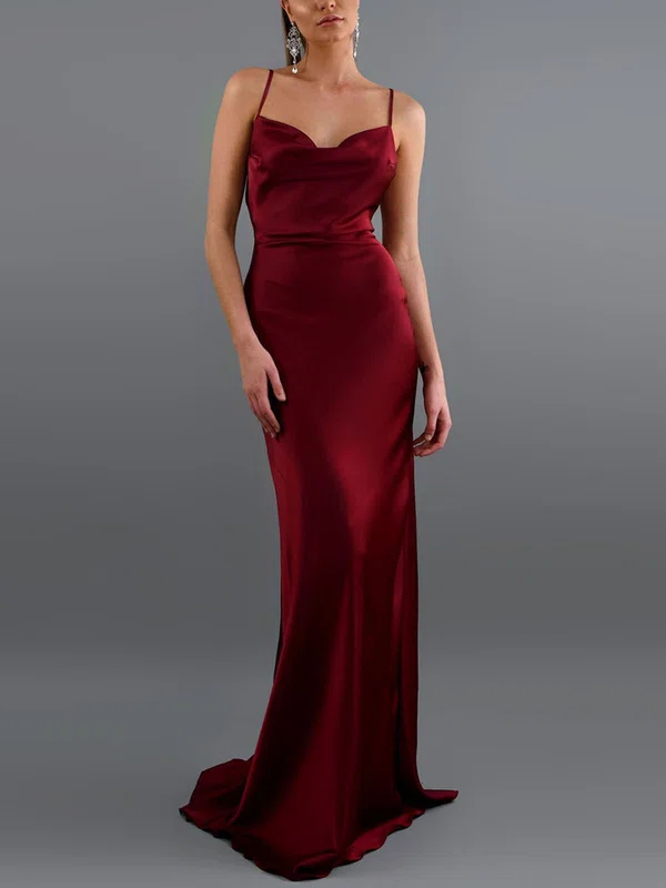 Sheath/Column Sweep Train Cowl Neck Silk-like Satin Prom Dresses #UKM020107917