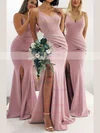 Trumpet/Mermaid V-neck Stretch Crepe Sweep Train Split Front Bridesmaid Dresses #UKM01014238