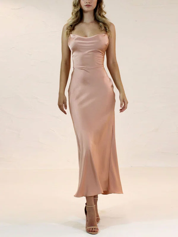 Sheath/Column Cowl Neck Silk-like Satin Ankle-length Bridesmaid Dresses #UKM01014248