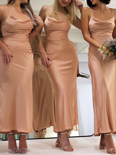 Sheath/Column Cowl Neck Satin Ankle-length Bridesmaid Dresses #UKM01014248