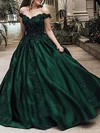 Ball Gown Off-the-shoulder Satin Sweep Train Beading Prom Dresses #UKM020107936