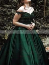 Satin Off-the-shoulder Ball Gown Sweep Train Beading Prom Dresses #UKM020107936