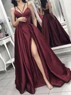 Ball Gown/Princess Sweep Train V-neck Satin Pockets Prom Dresses #UKM020107941