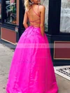 Satin V-neck Ball Gown Sweep Train Pockets Prom Dresses #UKM020107953
