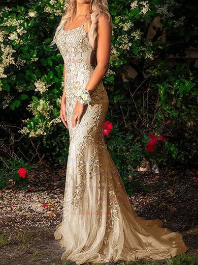 Trumpet Mermaid Scoop Champagne Tulle Beading Luxury Prom Dress Trumpet Mermaid Scoop Champagne Tulle Beading Luxury Prom Dress