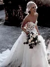 Ball Gown Sweetheart Tulle Sweep Train Wedding Dresses With Flower(s) #UKM00024592