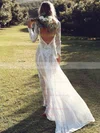 Lace Square Neckline Sheath/Column Sweep Train Split Front Wedding Dresses #UKM00024595