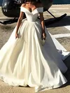 Ball Gown Off-the-shoulder Satin Court Train Wedding Dresses #UKM00024596