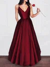 Ball Gown/Princess Floor-length V-neck Satin Pockets Prom Dresses #UKM020107970