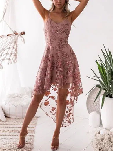 Dusty Rose Asymmetrical Lace Dress #UKM020107972