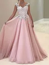 Ball Gown/Princess Sweep Train Illusion Chiffon Appliques Lace Prom Dresses #UKM020107983
