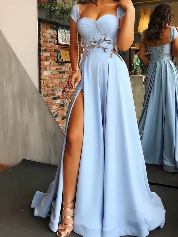 Ball Gown/Princess Sweep Train Sweetheart Satin Split Front Prom Dresses #UKM020107997