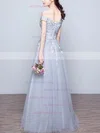 A-line Off-the-shoulder Tulle Floor-length Appliques Lace Prom Dresses Sale #sale020102047