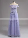 A-line Off-the-shoulder Tulle Floor-length Appliques Lace Prom Dresses Sale #sale020102047