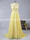 A-line Scoop Neck Chiffon Sweep Train Beading Prom Dresses Sale #sale020102055