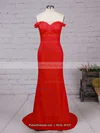 Sheath/Column Off-the-shoulder Silk-like Satin Sweep Train Ruffles Prom Dresses Sale #sale020102332