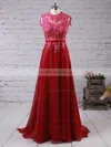 A-line Scoop Neck Chiffon Sweep Train Appliques Lace Prom Dresses Sale #sale020102396