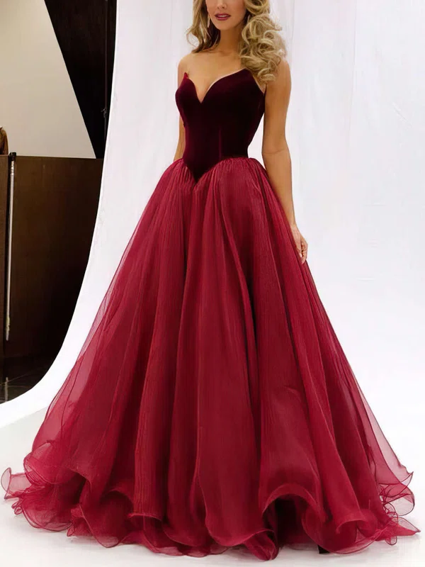 Ball Gown V-neck Organza Velvet Floor-length Prom Dresses Sale #sale020102419