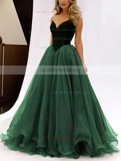 Ball Gown V neck Organza Velvet Floor length Prom Dresses Sale MillyBridal