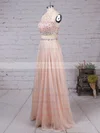 A-line Scoop Neck Tulle Chiffon Sweep Train Beading Prom Dresses Sale #sale020102442