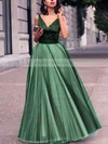 Princess V-neck Satin Tulle Floor-length Pleats Prom Dresses Sale #sale020102454