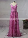 A-line V-neck Lace Court Train Lace Prom Dresses Sale #sale020102459