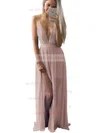 A-line V-neck Chiffon Floor-length Split Front Prom Dresses Sale #sale020102501