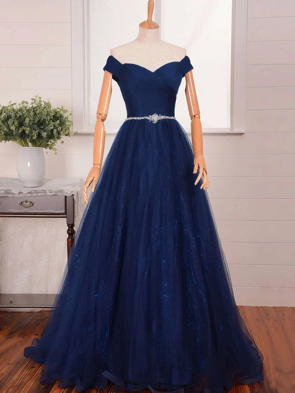 Ball Gown Off-the-shoulder Tulle Sweep Train Beading Prom Dresses Sale #sale020102612