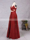 A-line V-neck Silk-like Satin Sweep Train Prom Dresses Sale #sale020102743
