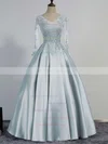 Ball Gown V-neck Satin Tulle Floor-length Beading Prom Dresses Sale #sale020102853
