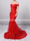 Trumpet/Mermaid Off-the-shoulder Tulle Floor-length Appliques Lace Prom Dresses Sale #sale020102938