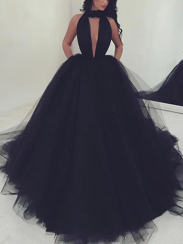Ball Gown High Neck Tulle Sweep Train Ruffles Prom Dresses Sale #sale020103088