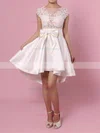 A-line Scoop Neck Satin Asymmetrical Appliques Lace Prom Dresses Sale #sale020103433