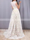 A-line Scoop Neck Lace Asymmetrical Sashes / Ribbons Prom Dresses Sale #sale020103509