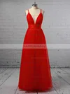 A-line V-neck Tulle Floor-length Split Front Prom Dresses Sale #sale020103576