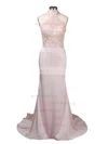 Trumpet/Mermaid Halter Jersey Court Train Appliques Lace Prom Dresses Sale #sale020103600