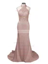 Trumpet/Mermaid Halter Jersey Court Train Appliques Lace Prom Dresses Sale #sale020103600