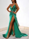 Sheath/Column V-neck Silk-like Satin Sweep Train Split Front Prom Dresses Sale #sale020103771