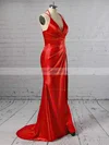 Sheath/Column V-neck Silk-like Satin Sweep Train Split Front Prom Dresses Sale #sale020103771